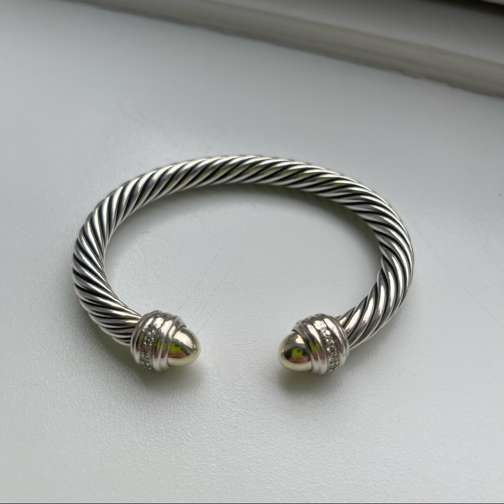 David Yurman Cable Bracelet with Gold Dome and Diamonds - Picture 2 of 8